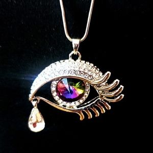 New Betsey Johnson Girls Crystal Evil Eye Teardrop Pendant Long Chain Necklace